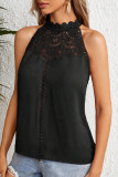 Sexy Solid Lace Hollowed Out O Neck Tops