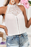 Sexy Solid Lace Hollowed Out O Neck Tops
