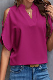 Elegant Solid Patchwork V Neck Tops