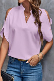 Elegant Solid Patchwork V Neck Tops