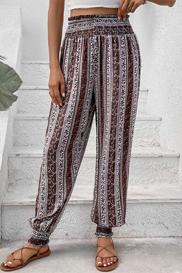 Bohemian Vintage Print Loose High Waist Harlan Full Print Bottoms