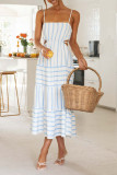 Sexy Vacation Striped Frenulum Square Collar Sling Dress Dresses