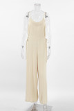 Casual Simplicity Solid Bandage V Neck Loose Jumpsuits