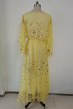 Elegant Vacation The stars Bronzing Patchwork V Neck A Line Dresses(No Belt)