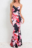 Sexy Formal Print Flowers V Neck Trumpet Mermaid Dresses