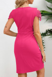Sexy Celebrities Solid Metal Accessories Decoration Fold V Neck Pencil Skirt Dresses