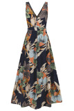 Sexy Vacation Floral Bandage Slit V Neck Printed Dress Dresses