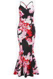 Sexy Formal Print Flowers V Neck Trumpet Mermaid Dresses