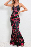 Sexy Formal Print Flowers V Neck Trumpet Mermaid Dresses