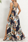 Sexy Vacation Floral Bandage Slit V Neck Printed Dress Dresses