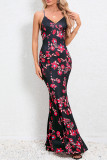Sexy Formal Print Flowers V Neck Trumpet Mermaid Dresses