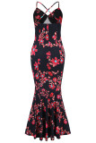 Sexy Formal Print Flowers V Neck Trumpet Mermaid Dresses