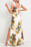Sexy Vacation Floral Bandage Slit V Neck Printed Dress Dresses