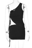 Sexy Solid Draw String Backless Sleeveless Two Pieces