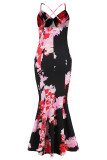 Sexy Formal Print Flowers V Neck Trumpet Mermaid Dresses