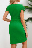 Sexy Celebrities Solid Metal Accessories Decoration Fold V Neck Pencil Skirt Dresses
