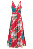Sexy Vacation Floral Bandage Slit V Neck Printed Dress Dresses