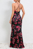 Sexy Formal Print Flowers V Neck Trumpet Mermaid Dresses