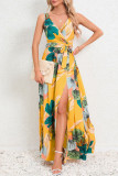 Sexy Vacation Floral Bandage Slit V Neck Printed Dress Dresses