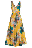 Sexy Vacation Floral Bandage Slit V Neck Printed Dress Dresses