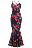 Sexy Formal Print Flowers V Neck Trumpet Mermaid Dresses