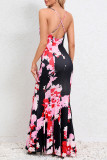 Sexy Formal Print Flowers V Neck Trumpet Mermaid Dresses
