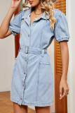 Casual Street Solid Buckle With Belt Turndown Collar Short Sleeve Straight Denim Dresses