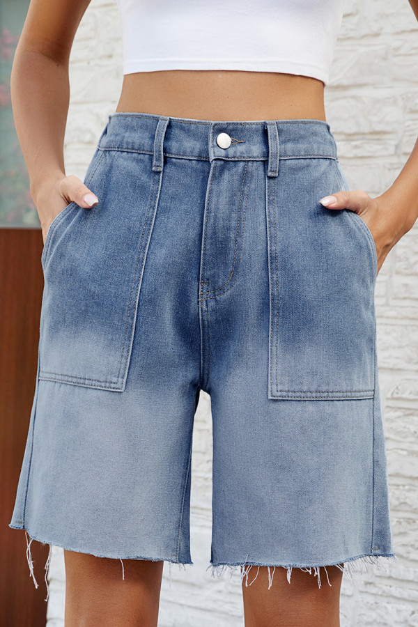 Casual Daily Gradual Change Pocket Loose Denim Shorts