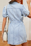 Casual Street Solid Buckle With Belt Turndown Collar Short Sleeve Straight Denim Dresses