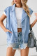 Casual Sportswear Solid Pocket Turn-back Collar Sleeveless Loose Denim Jacket
