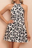 Bohemian Vintage Print Leopard Frenulum Halter Printed Dress Dresses