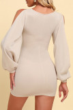 Sexy Solid Slit Square Collar Wrapped Skirt Dresses
