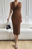 Sexy Solid Fold V Neck Wrapped Skirt Dresses