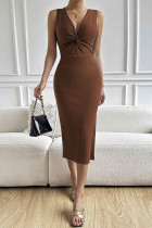 Sexy Solid Fold V Neck Wrapped Skirt Dresses