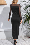 Sexy Solid Mesh O Neck Wrapped Skirt Dresses