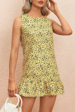 Casual Floral Flounce O Neck Printed Dress Dresses