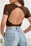 Sexy Simplicity Solid Backless O Neck T-Shirts