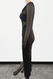 Sexy Solid Mesh O Neck Wrapped Skirt Dresses