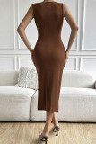 Sexy Solid Fold V Neck Wrapped Skirt Dresses