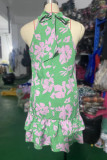 Sexy Floral Flounce Halter Printed Dress Dresses