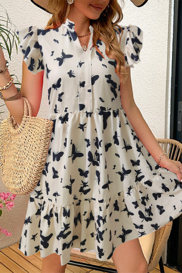 Sweet Elegant Print Butterfly V Neck Printed Dress Dresses