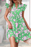 Sweet Elegant Floral Flounce V Neck Printed Dress Dresses