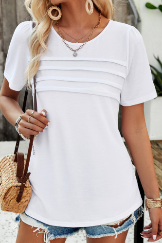 Casual Simplicity Solid Fold O Neck T-Shirts