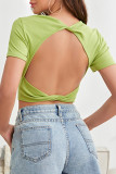 Sexy Simplicity Solid Backless O Neck T-Shirts