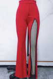 Casual Solid Mesh Skinny High Waist Speaker Patchwork Bottoms