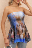 Sexy Vintage Figure Print Fold Strapless Tops