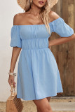 Sweet Simplicity Solid Patchwork Off the Shoulder A Line Dresses