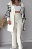 Casual Sportswear Striped Buckle V Neck Long Sleeve Two Pieces