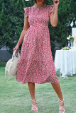 Sweet Elegant Floral Flounce O Neck A Line Dresses