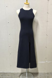 Sexy Solid Slit O Neck Sleeveless Dress Dresses
